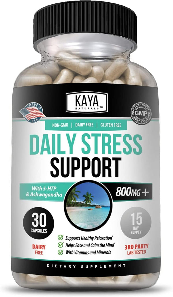 - Natural Herbal Stress Relief Support Vitamin Supplement to Relax and Calm the Mind - Boost Mood - Happy Pills - Anxiousness Support - 30 Capsules