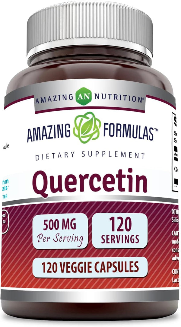 Quercetin 500Mg 120 Veggie Capsules Supplement - Non-Gmo - Gluten Free - Supports Overall Health & Well Being