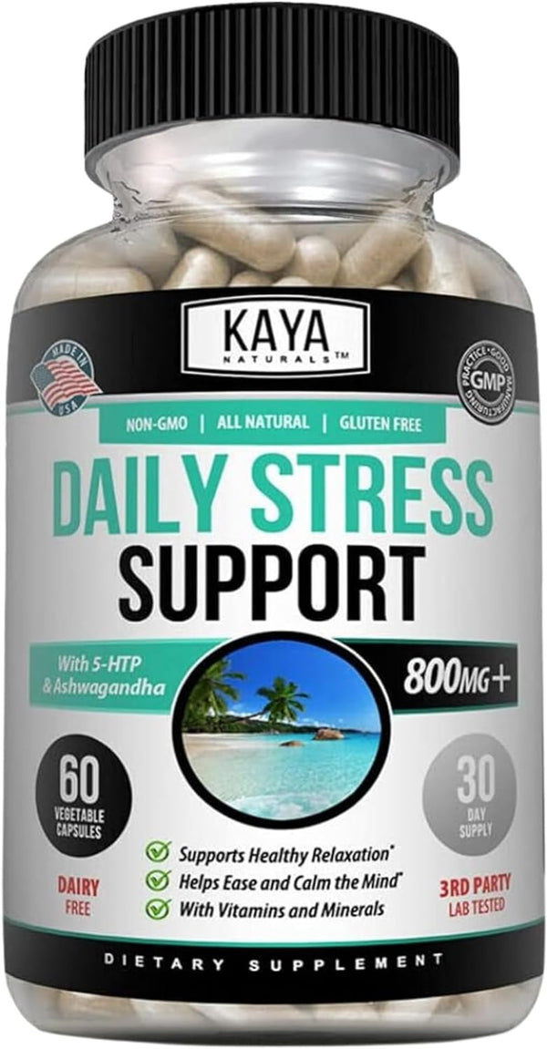 - Natural Herbal Stress Support Vitamin Supplement to Relax and Calm the Mind - Boost Mood - Happy Pills - Stress Relief Support - Vitamin Supplement - 60 Capsules