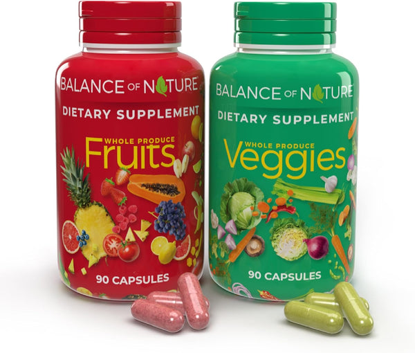 Fruits and Veggies - Whole Food Supplement with Superfood Fruits and Vegetables for Women, Men, and Kids - 90 Fruit Capsules, 90 Veggie Capsules - 1 Set