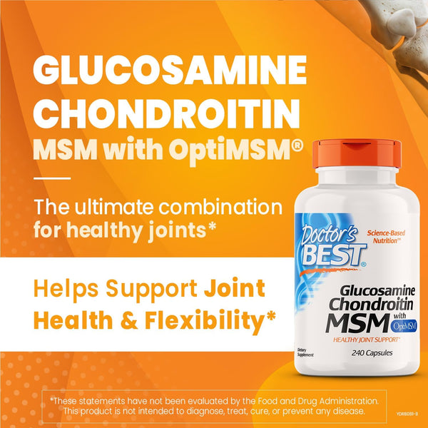 Glucosamine Chondroitin Msm with Optimsm Capsules, Supports Healthy Joint Structure, Function & Comfort, Non-Gmo, Gluten Free, Soy Free, 240 Count (Pack of 1)