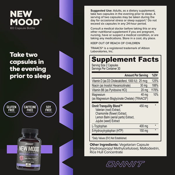 New Mood - Occasional Stress Relief, Sleep and Mood Support Supplement, 60 Count