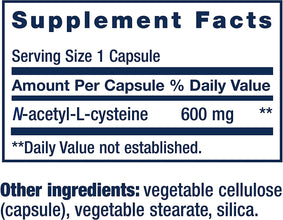 N-Acetyl-L-Cysteine (NAC), Immune, Respiratory, Liver Health, NAC 600 Mg, Potent Antioxidant Support, Free-Radicals, Easy to Absorb, 60 Capsules