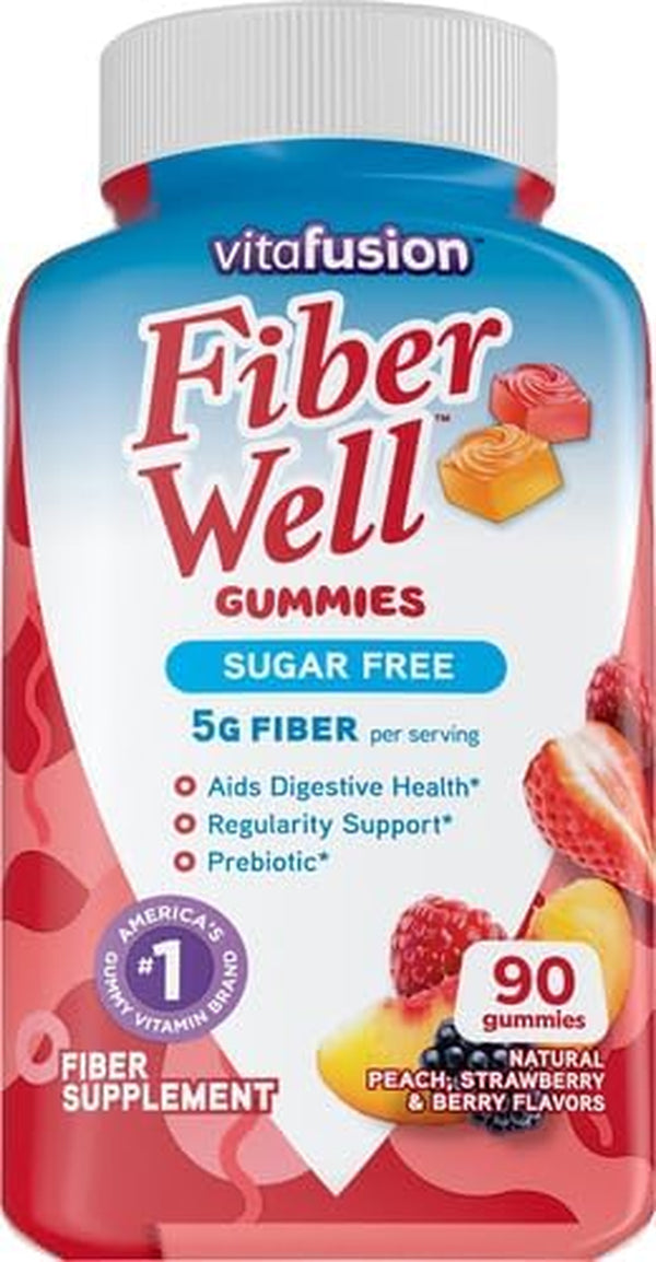 Fiber Well Sugar Free Fiber Supplement, Peach, Strawberry and Blackberry Flavored Supplements, 90 Count