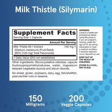 Milk Thistle 150 Mg with 30:1 Standardized Silymarin Extract, Dietary Supplement for Liver Function Support, 200 Veggie Capsules, 66-200 Day Supply