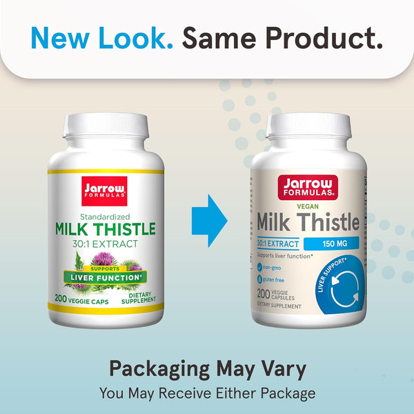 Milk Thistle 150 Mg with 30:1 Standardized Silymarin Extract, Dietary Supplement for Liver Function Support, 200 Veggie Capsules, 66-200 Day Supply