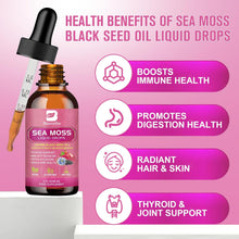 3000Mg Sea Moss Liquid Drops - Organic Black Seed Oil & Irish Sea Moss Gel with Burdock Root Bladderwrack, Elderberry, 6X Stronger Qrganic Seamoss Raw for Immunity Booster, Hair, Skin Digestive Health