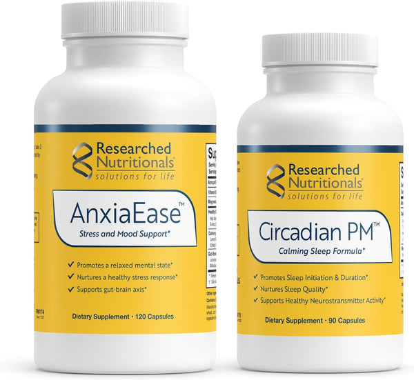 Relaxation Support Bundle - Anxiaease Stress, Cortisol Management & Mood Support Supplement (120 Capsules) & Circadian PM for Peaceful Nights (90 Capsules)