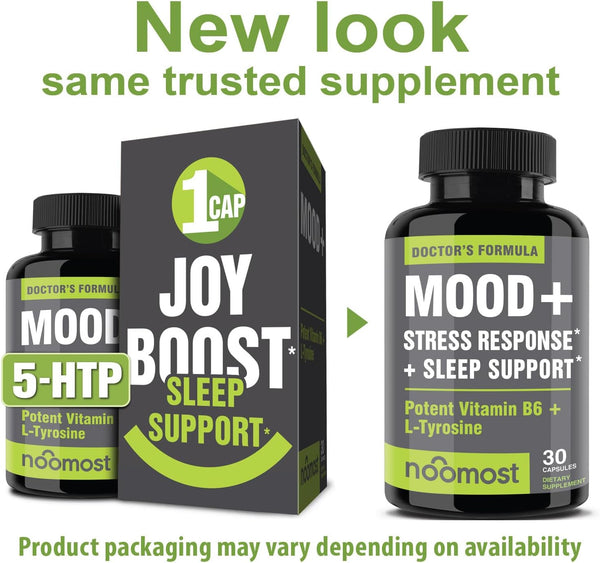 Mood Support Supplement for Mood Boost, Calm Mind & Body, Stress Response, Energy Supplement – Herbal Adaptogens: Ashwagandha, L Tyrosine, 5 HTP, Passion Flower, 30 Counts