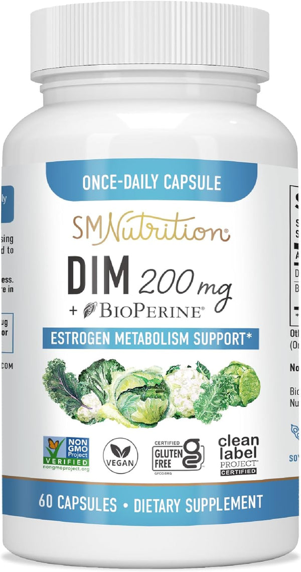 DIM Supplement 200 Mg | Estrogen Balance for Women & Men | Hormone Balance, Hormonal Acne Support, Menopause Support, Antioxidant Support | Clean Label Project Certified, Vegan, Soy Free | 60 Ct.