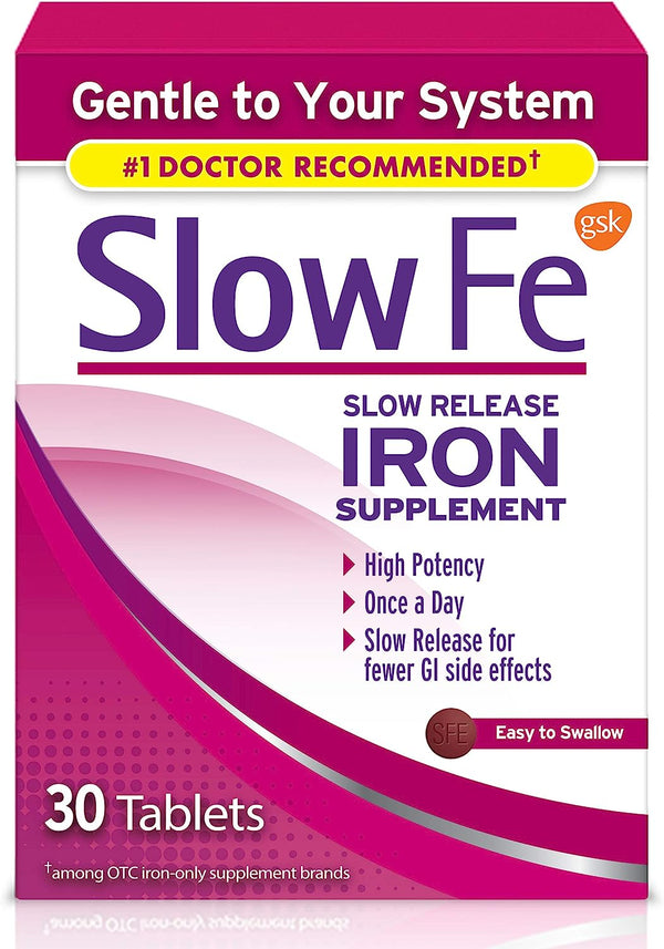 45Mg Iron Supplement for Iron Deficiency, Slow Release, High Potency, Easy to Swallow Tablets - 30 Count