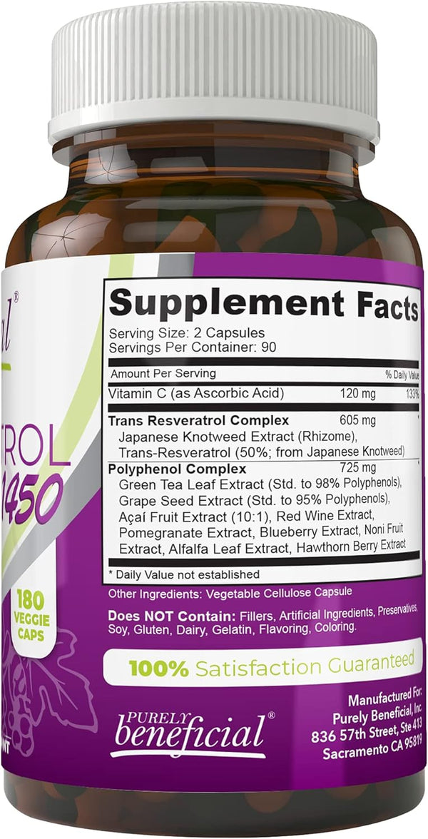 Resveratrol1450-90Day Supply, 1450Mg per Serving of Potent Antioxidants & Trans-Resveratrol, Promotes Anti-Aging, Cardiovascular Support, Maximum Benefits (1Bottle)