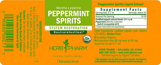 Certified Organic Peppermint Spirits Liquid Extract Digestive System Support* Blend with Essential Oil - 1 Ounce (Pack of 2)