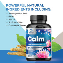 Calm & Stress Support Supplement - with Magnesium, Ashwagandha, 5-HTP, L-Theanine, GABA - Natural Stress & Immune Support to Relax, Focus, Unwind - Vegan & Non-Gmo - 60 Capsules