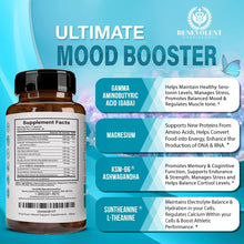 Calm Mood Booster Supplement - Natural Happy Pills for Stress, Sleep & Mood Support - Patented KSM-66® Ashwagandha & Suntheanine® L-Theanine, Rhodiola Rosea, Magnesium - 60 Count