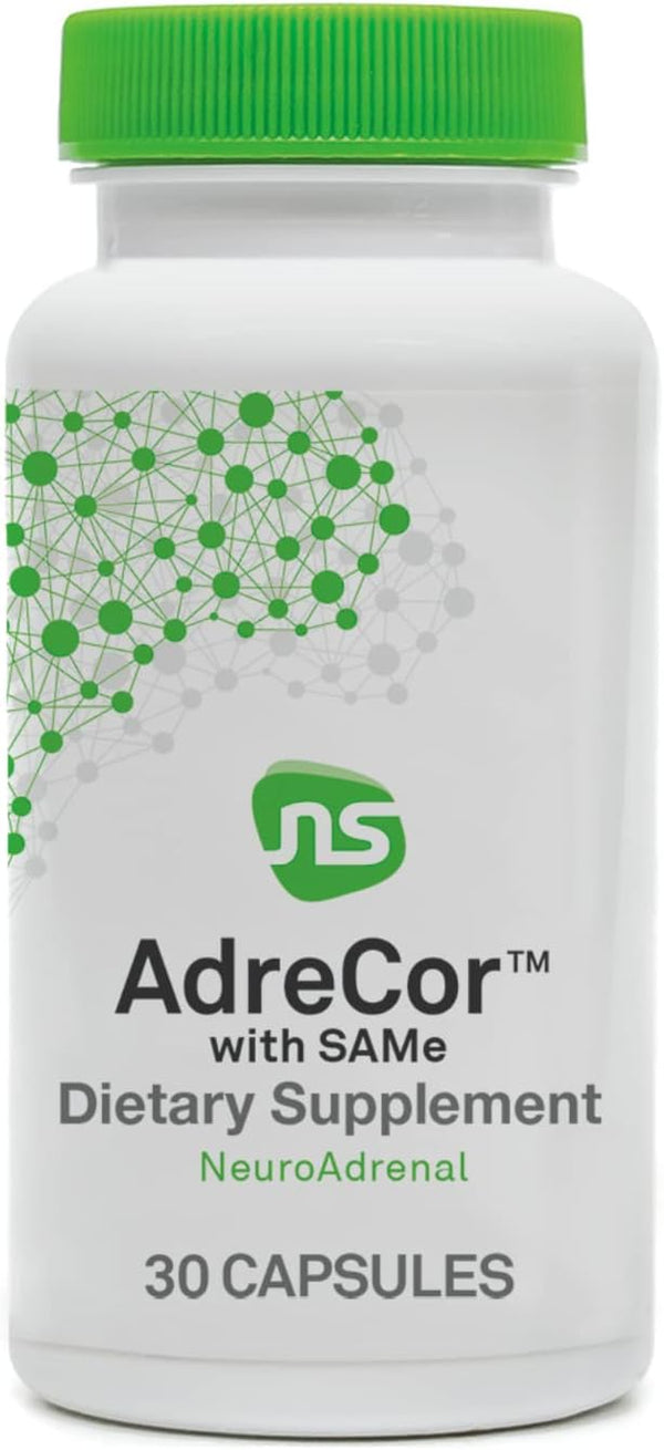 Adrecor with Sam-E - Adrenal & Mood Support Supplement with Vitamin C, Rhodiola, B12 and B6 Vitamins for Energy Support, Fatigue + Stress Management (30 Capsules)