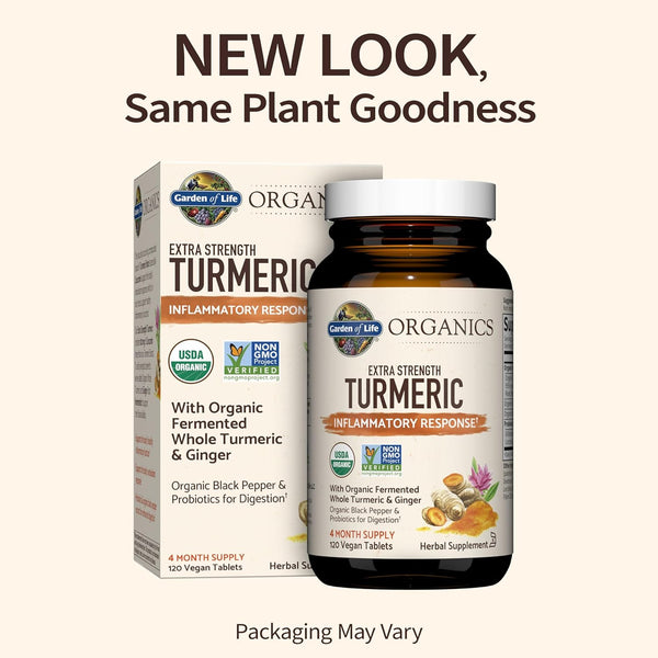 Organics Extra Strength Turmeric Inflammatory Response 120 Tablets-100Mg Curcumin (95% Curcuminoids) Black Pepper, Probiotics, Organic Non-Gmo Vegan Gluten Free Herbal Supplement