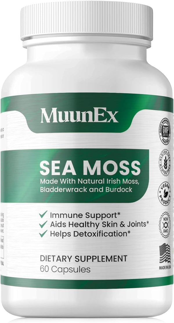 Sea Moss Advanced Superfood - New Formula for High-Potency, Vegan, Made in the USA - Irish Sea Moss, Bladderwrack, Burdock Root, Overall Health, Immunity Support, 60 Sea Moss Capsules