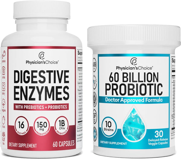 - Optimal Gut Health Bundle: 60 Billion Probiotics + Digestive Enzymes for Digestive Comfort and Immune Support