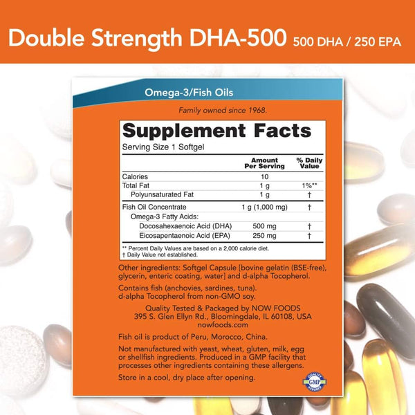 Supplements, DHA-500 with 250 EPA, Molecularly Distilled, Supports Brain Health*, 180 Softgels