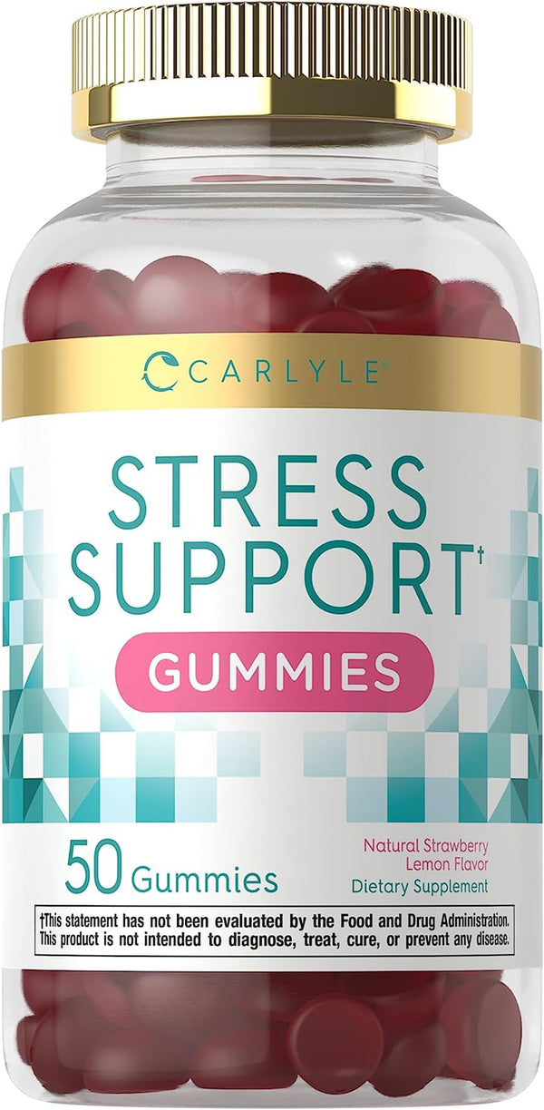 Stress Support Gummies | 50 Count | with Gaba and L-Theanine | Strawberry Lemon Flavor | Non-Gmo, Gluten Free Supplement