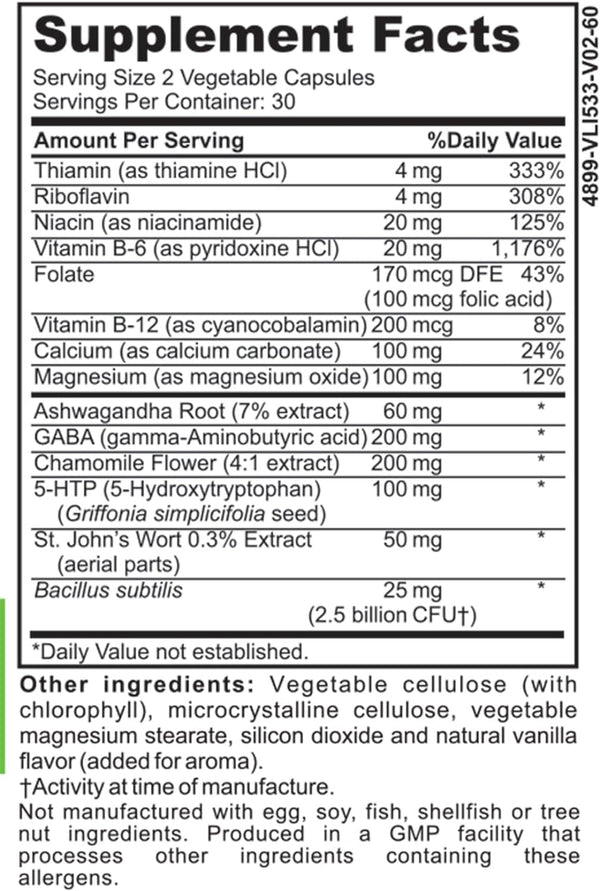 Mood Boost Probiotics with Stress B Complex Vitamins for Kids, Women, Men | Nexabiotic Supplement with Ashwagandha Capsules, St Johns Wort, GABA, Magnesium for Calm, 60 Count