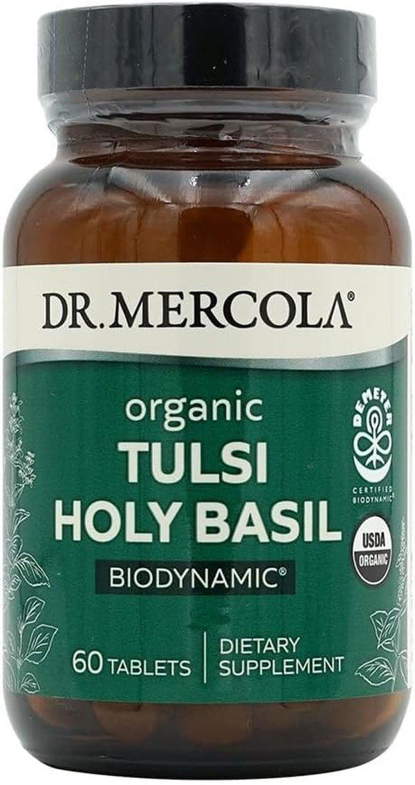 Organic Tulsi Holy Basil, 30 Servings (60 Tablets), Dietary Supplement, Supports Mood & Stress Management, Non-Gmo, Demeter Certified Biodynamic, Certified USDA Organic