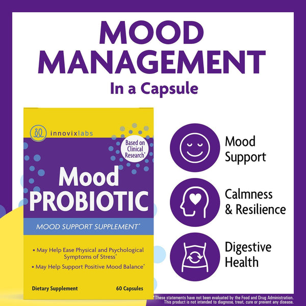 Mood Probiotic Supplement - Clinically Studied Digestive & Mood Probiotics for Women and Men with Lactobacillus Helveticus Rosell-52Nd & Bifidobacterium Longum Rosell-175, 60 Capsules