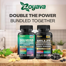 Dynamic Vitality Bundle, Sea Moss and Shilajit Bundle, Sea Moss 7000Mg, Black Seed Oil 4000Mg, Ashwagandha 2000Mg, Ginger & Shilajit 9000Mg, Rhodiola Rosea 1000Mg, Panax Ginseng (60 Count)