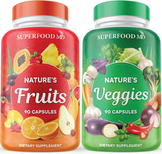 Fruits and Veggies Supplement - 90 Fruit and 90 Veggie Capsules - Supports Energy Levels, High Lycopene, Vitamins & Minerals -Made in the USA - 90 Count (Pack of 2)