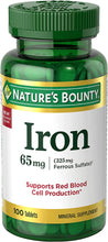 Iron 65Mg, 325 Mg Ferrous Sulfate, Cellular Energy Support, Promotes Normal Red Blood Cell Production, 100 Tablets