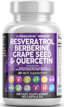 Resveratrol 6000Mg Berberine 3000Mg Grape Seed Extract 3000Mg Quercetin 4000Mg Green Tea Extract - Polyphenol Supplement for Women and Men with N-Acetyl Cysteine, Acai Extract - 60 Capsules