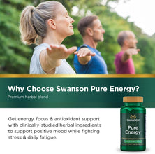 Pure Energy Metabolism Concentration Mental Focus Mood Support Stress Management Adaptogenic Herbs Herbal Supplement 60 Veggie Capsules (Veg Caps) Vegan