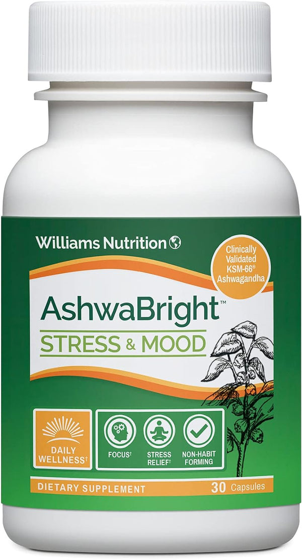 Dr. Williams’ Ashwabright Stress & Mood Supplement Helps You Cope with Stress and Boosts Your Mood to Help Improve Feelings of Happiness (30 Capsules)