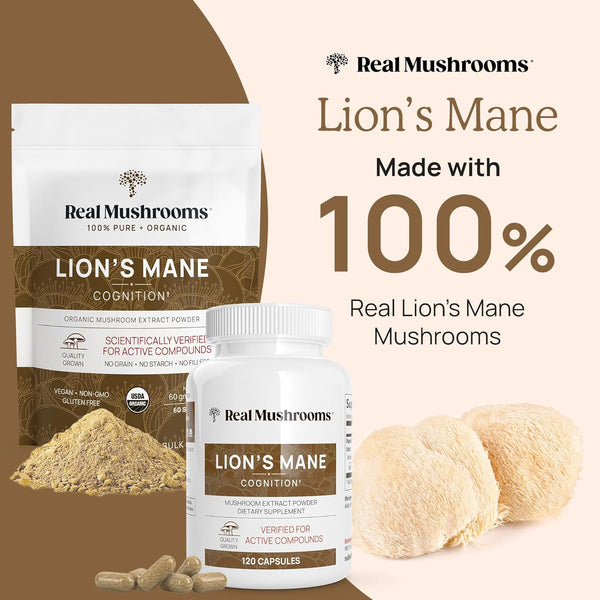 Lions Mane Mushroom Cognition Capsules (120 Capsules) Lions Mane Mushroom Powder Extract Capsules | Brain Supplement, Brain Vitamins, Focus Supplement