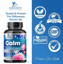 Calm & Stress Support Supplement - with Magnesium, Ashwagandha, 5-HTP, L-Theanine, GABA - Natural Stress & Immune Support to Relax, Focus, Unwind - Vegan & Non-Gmo - 60 Capsules