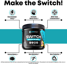 Switch, Brain Boosting Nootropic Energy Supplement, Increase Mental Focus & Cognitive Function, Enhances Mood & Memory, Alpha GPC, Ashwagandha, Sugar Free Energy Powder-Keto