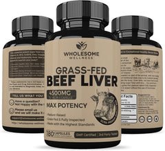 Grass Fed Desiccated Beef Liver Capsules (180 Pills, 750Mg Each) - Natural Iron, Vitamin A, B12 for Energy - Humanely Pasture Raised Undefatted in New Zealand without Hormones or Chemicals