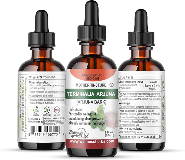 Terminalia ARJUNA Q (Arjuna Bark) Homeopathic Mother Tincture - Supports Heart Health. - 2 Fl Oz - Wellnessherbs Ships from New York, USA.