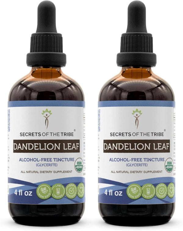 Dandelion Leaf USDA Organic | Alcohol-Free Extract, High-Potency Herbal Drops, Digestive System | Made from 100% Certified Organic Dandelion Leaf (Taraxacum Officinale) Dried Leaf (2X4 Fl Oz)