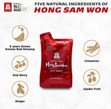 Korean Red Ginseng Drink with Ginger Extract, Goji Berry, Cinnamon, Asian Herbal Tea Pre Workout Energy Booster Drinks Hong Sam Won Increase Productivity, Circulation - 20 Pouches