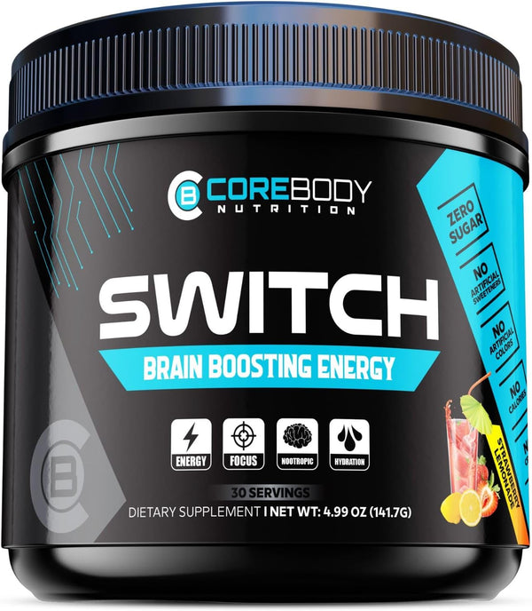 Switch, Brain Boosting Nootropic Energy Supplement, Increase Mental Focus & Cognitive Function, Enhances Mood & Memory, Alpha GPC, Ashwagandha, Sugar Free Energy Powder-Keto