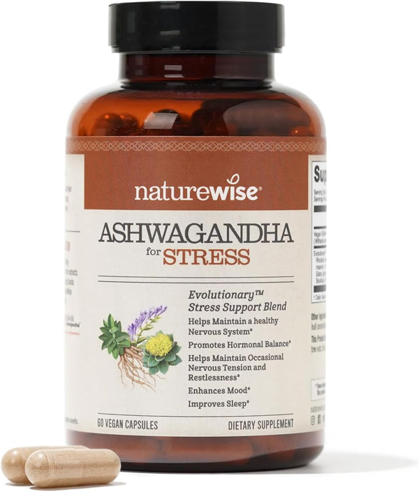 Ashwagandha for Stress - with KSM-66 Ashwagandha Extract + GABA + L-Theanine + Rhodiola Rosea - Herbal Stress Support Supplement - Vegan, Non-Gmo, Gluten-Free - 60 Capsules[1-Month Supply]