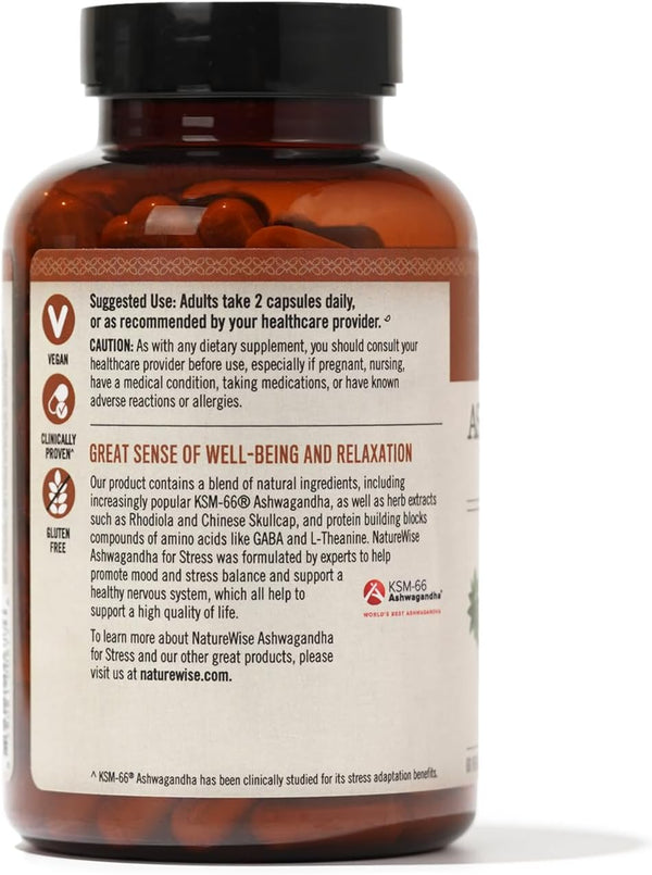 Ashwagandha for Stress - with KSM-66 Ashwagandha Extract + GABA + L-Theanine + Rhodiola Rosea - Herbal Stress Support Supplement - Vegan, Non-Gmo, Gluten-Free - 60 Capsules[1-Month Supply]