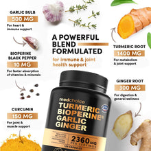 4-In-1 Turmeric and Garlic Supplements with Bioperine 2360 Mg (120 Ct) Turmeric Ginger Root Capsules with Garlic - Turmeric Curcumin with Black Pepper for Joint, Digestion & Immune Support (Pack of 1)