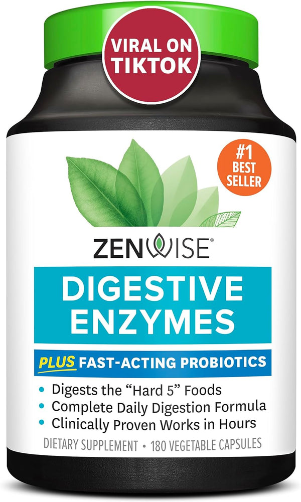 Digestive Enzymes - Probiotic Multi Enzymes with Probiotics and Prebiotics for Digestive Health and Bloating Relief for Women and Men, Daily Enzymes for Gut and Digestion - 180 Count