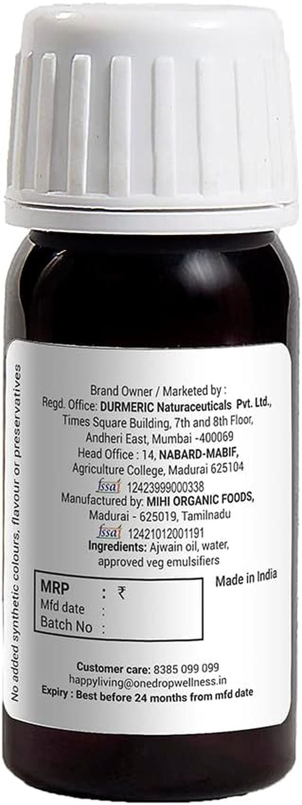 Ajwain Carom Seeds Oil Extract Concentrate Drops | Ajwain Omam Water | 300 Servings | Helps Improve Metabolism, Digestion | Aids in Weight Loss | Onedrop Wellness (30 Ml (Pack of 1))