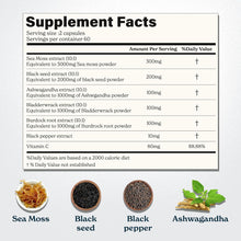 Sea Moss Capsules- Irish Sea Moss with Black Seed Oil, Ashwagandha & Black Pepper for Stamina, Strength & Endurance- High Potency Sea Moss Supplement - 60 Servings, 120 Capsules