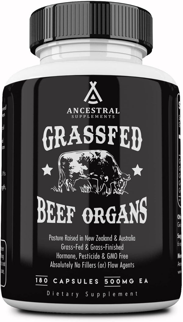 Grass Fed Beef Organ Supplement, Supports Whole Body Wellness with Proprietary Blend of Liver, Heart, Kidney, Pancreas, Spleen, Freeze-Dried Beef, Non-Gmo, 180 Capsules