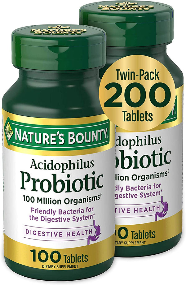 Acidophilus Probiotic, Daily Probiotic Supplement, Supports Digestive Health, Twin Pack, 100 Count (Pack of 2)